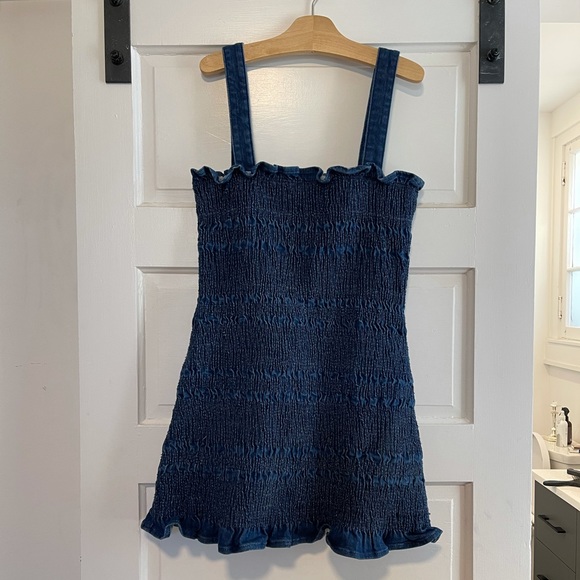 Smocked Denim Mini Dress - Picture 2 of 6